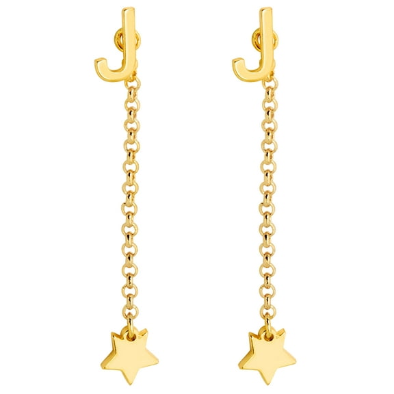Personalized Planet Women's Initial Earring with Star Dangle Button Drop Earrings