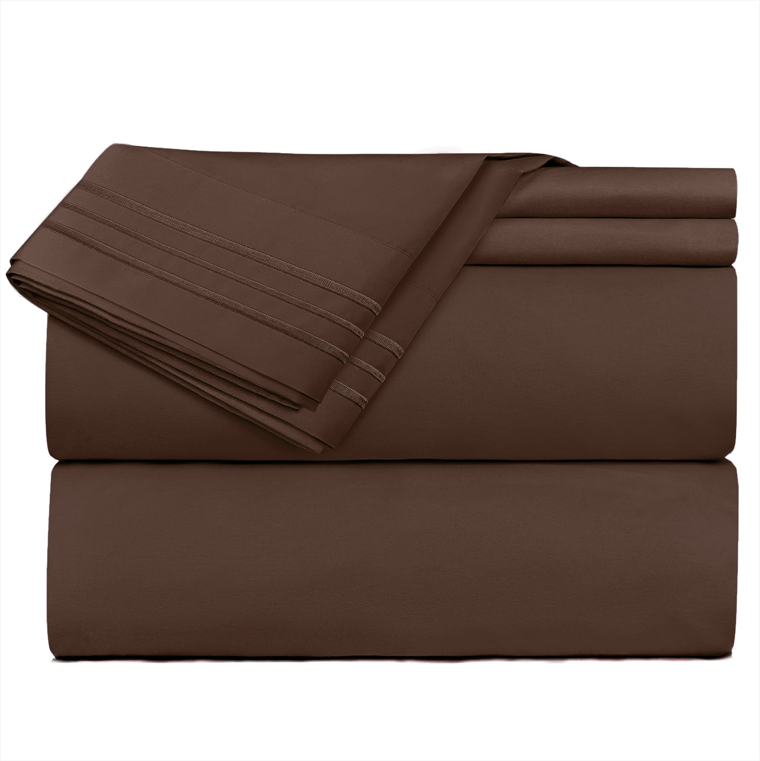 Clara Clark Premier 1800 Microfiber Collection 3-Line Bed Sheet Set, Full Size, Chocolate Brown