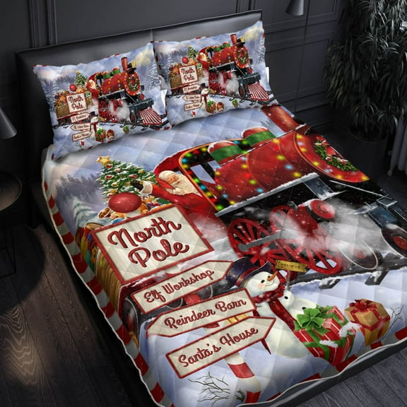 Flagwix 3 Pieces Twin Size Quilt Sets, Santa Express Santa Train Christmas Snowman Ticket Quilt Bedding Set MTV27QS, Bedspread Coverlets with 2 Pillow Shams for Bedroom, Home Decor - 60" x 70"