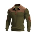 thumbnail image 4 of LWavelet Men's Ribbed Texture Color Block Quarter Zip Pullover - Collar & Elbow Patches Casual Fall Winter Top Army Green 2XL, 4 of 7