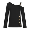 thumbnail image 4 of Usmixi Winter Long Sleeve Shirts for Women Pullover Tops for Women Fashion Button Cold Shoulder Metal Strap Fall Tunic Blouses Casual Solid Long Sleeve Shirts 2023 Fall Long Sleeve Tops, 4 of 6
