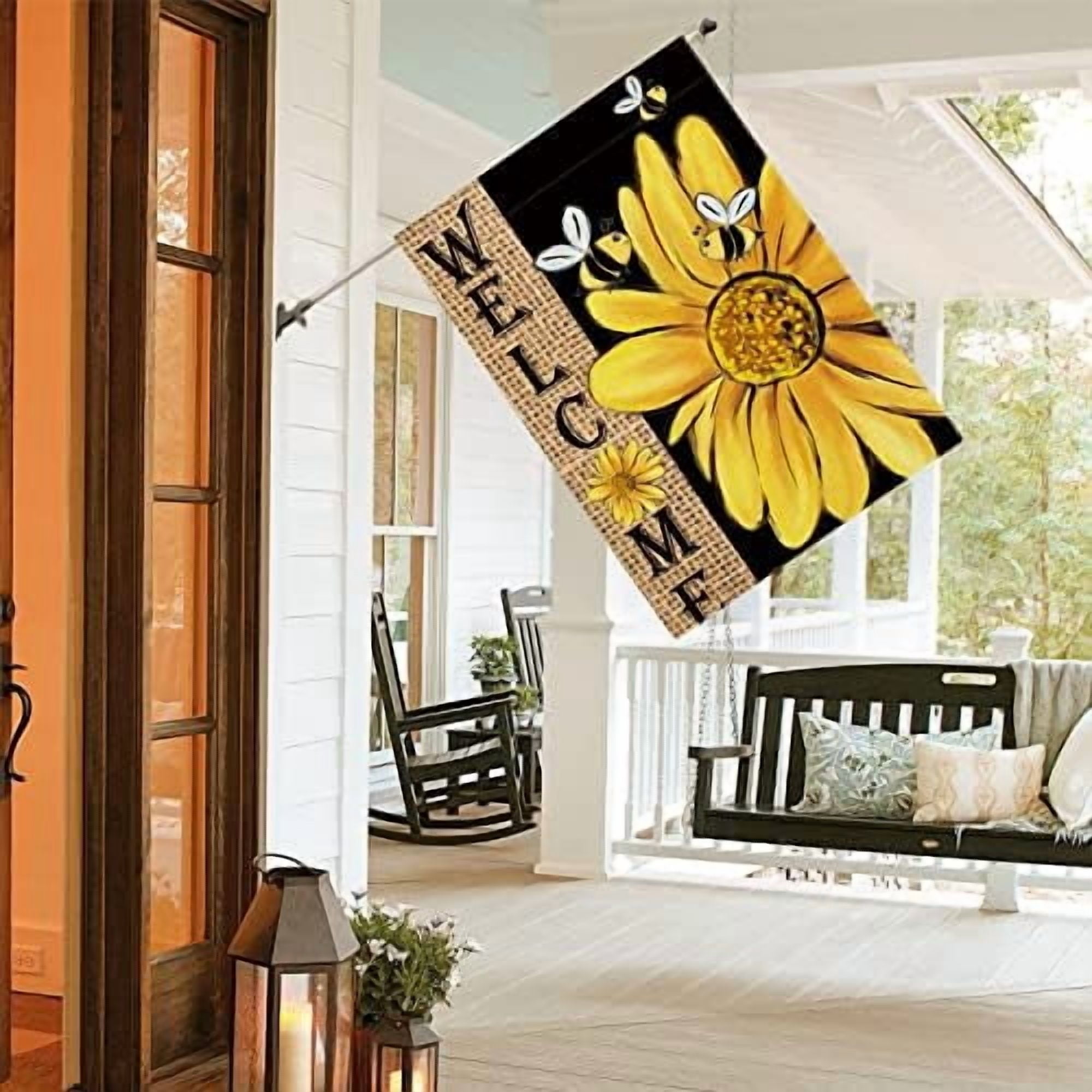 Jointown Spring Summer Bee Sunflower House Flag 28x40 Inch Double Sided, Welcome Holiday Burlap Yard Outdoor Decoration
