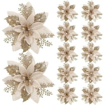 Nomive 12 Pcs Glitter Poinsettia 5.9" Artificial Flowers Christmas with Clips Stems Xmas Tree Ornaments for Wedding Party Wreath Decoration (Golden)