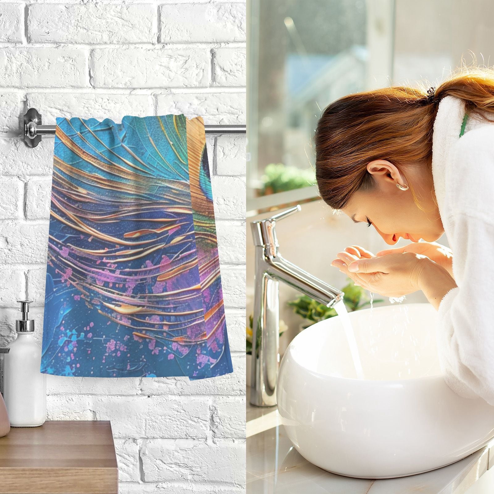 Peacock Feather Hand Towels Cotton Bath Towels Large Face Towels Absorbent for Bathroom 2 Packs