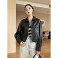 thumbnail image 2 of Chaqueta corta de cuero genuino para mujer, tendencia primavera otoño 2024, abrigos de moto de piel de oveja real de alta gama, 2 of 5