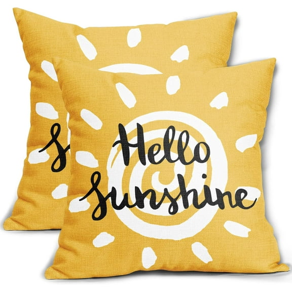 Hello Sunshine Pillow Covers 18x18 Set of 2 Yellow Outdoor Throw Pillows Summer Farmhouse Decorative Pillowcase Linen Square Cushion Cover Decor for Home Couch Sofa Bed Patio
