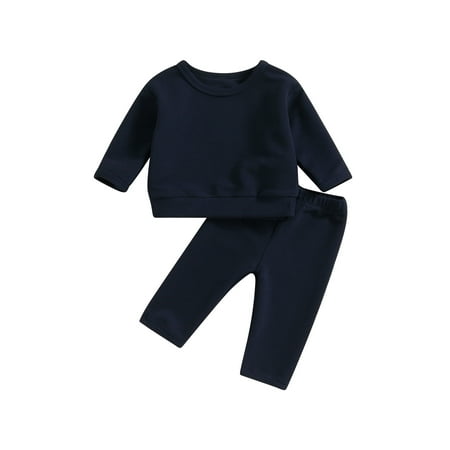 

jaweiwi Baby Toddler Boys 2PCS Pants Clothes Sets 0 6M 12M 18M 24M Long Sleeve Round Neck Sweatshirt Tops and Solid Color Pants Outfits