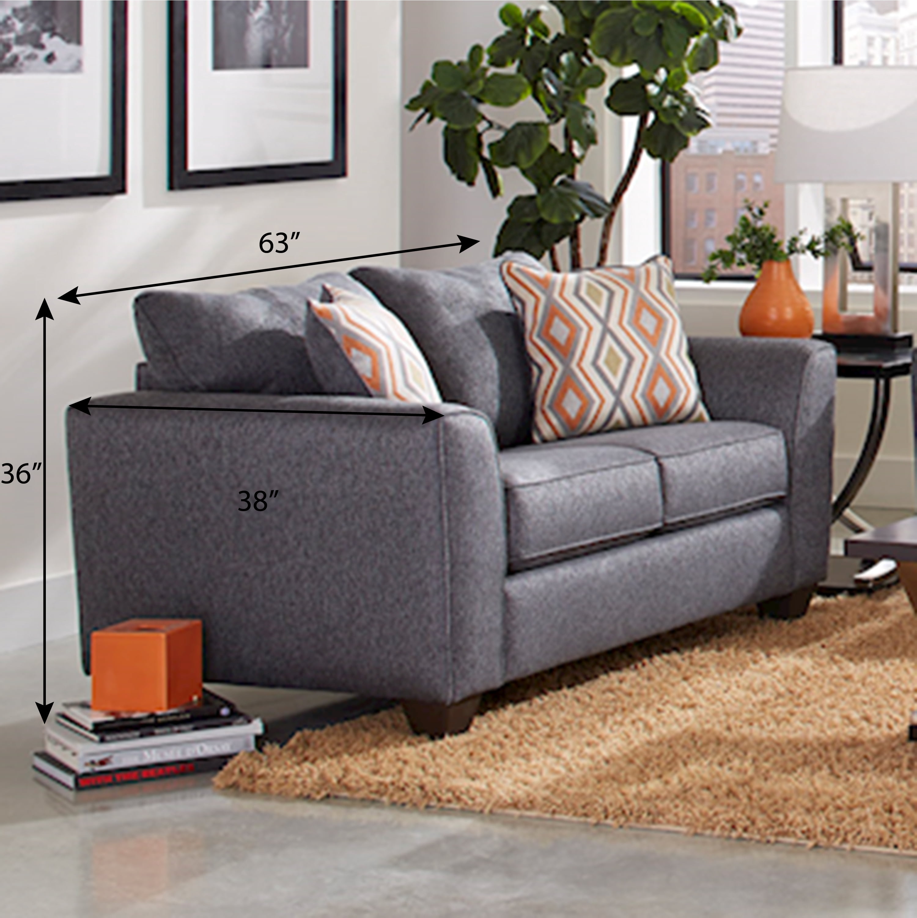 Roundhill Furniture Kanta Contemporary Fabric Loveseat, Features a Pillow Back, Graphite Gray