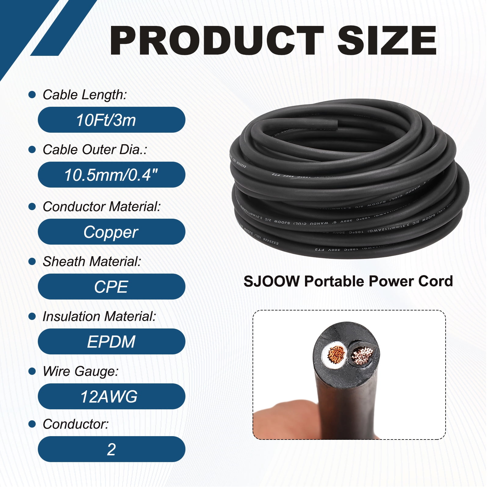 Uxcell SJOOW 12 Gauge 2 Conductor Electrical Wire, 10ft 12 AWG Automotive Wire, Portable Power Cable 300V for Generators, LED Lights, Battery Chargers, Flexible Extension Cord