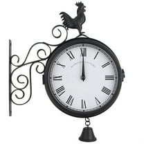 Wall Clock Outdoor Garden Wall Station Clock Double Sided Cockerel Home Decor