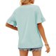 thumbnail image 3 of Las mujeres Con Cuello En V Tops Color Puro Suave Agradable A La Piel de Manga Corta Camiseta para Citas Compras Luz Verde L, 3 of 5
