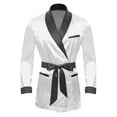 thumbnail image 3 of Zaldita Men's Smoking Jacket Satin Gown Robe Long Sleeve Short Kimono Smoking Robe Coat with Belt White 3XL, 3 of 7
