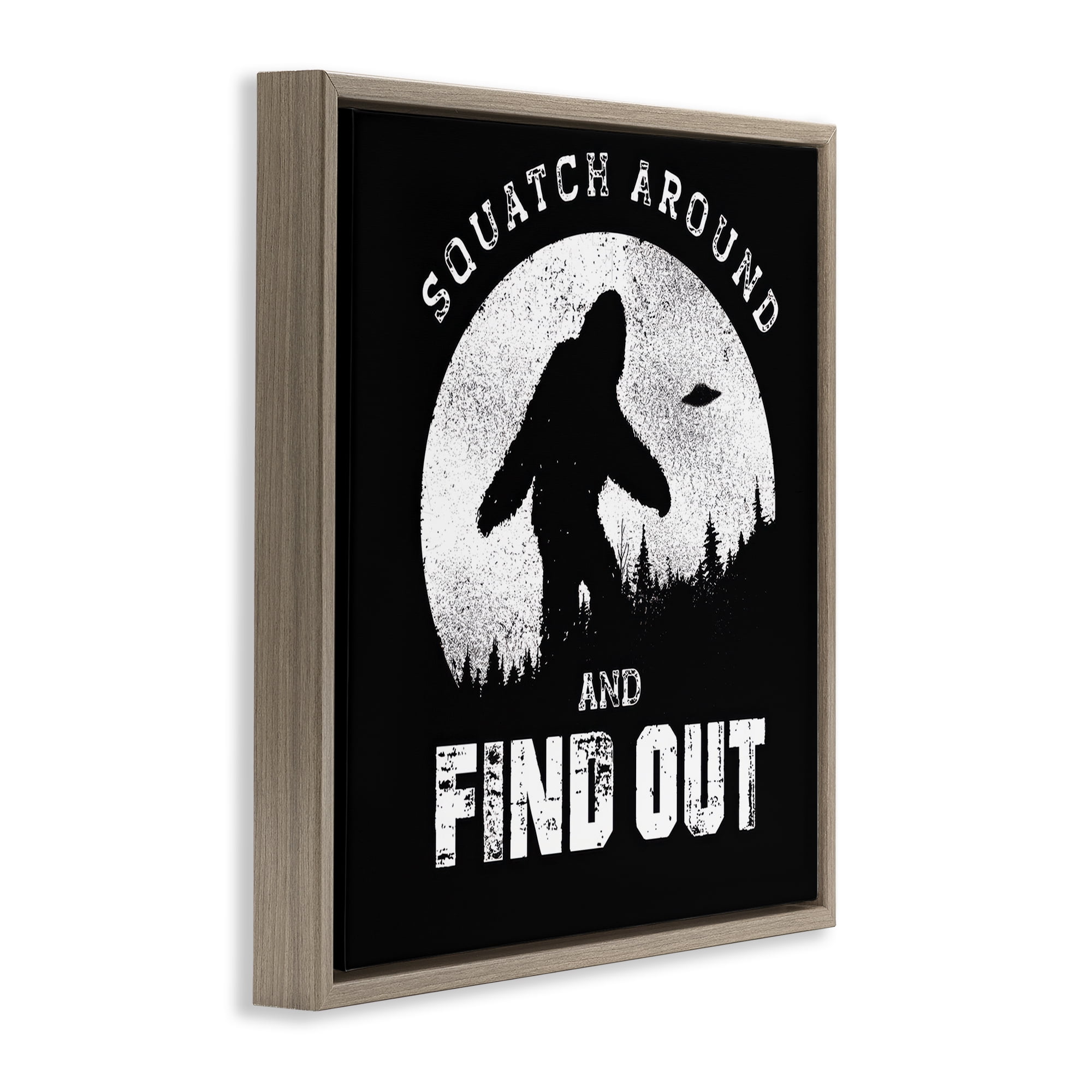Stupell Industries Funny Mythical Monster Saying Novelty & Humor Painting Brown Floater Framed Canvas Art Print Wall Art, 25 x 25