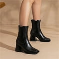 Ladies Fashion Leather Face Square Toe Back Zip High Heel Boots Wide