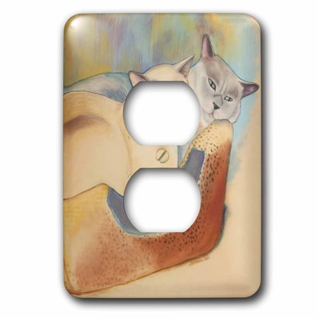 3dRose Cats two cats Tonkinese cats cuddling pastel painting pet portrait cats cat bed - 2 Plug Outlet Cover (lsp_23299_6)
