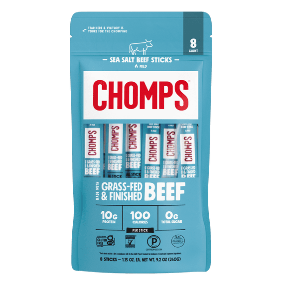 Chomps Grass Fed And Finished Sea Salt Beef Snack Sticks (8 Count)