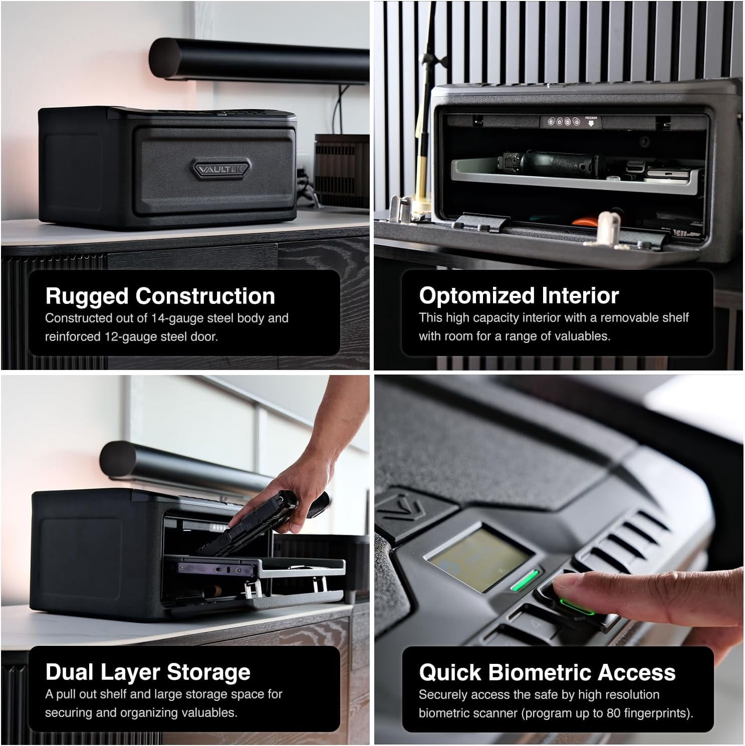 VAULTEK MR Series Dual Layer Smart Handgun Safe Multiple Pistol Storage Smart Safe with Biometric Scanner, Live Alerts, and Auto-Open Door (Biometric + WiFi)