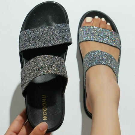 

UIX Ladies Shoes Comfortable Soft Thick Sole Slippers Simple Beach Shiny Personality Outdoor Slippers