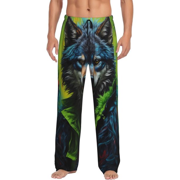 Balery Realistic Style Wolf Warrior Pantalones de pijama para hombre, pijama ultraligero, pantalón de descanso-Large