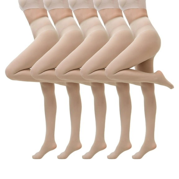 ZQUUVOU Women's 5PC Opaque Pantyhose Solid Color Soft Tights with Multi-Colors Stretchable High Waist Stocking Bodysuit Khaki