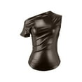 thumbnail image 5 of Tank Tops Women Slim Fit Asymmetrical Hem Solid Print Sleeveless Vest One-Shoulder Tops Daily Wear Camisole Tops for Women Brown L, 5 of 7