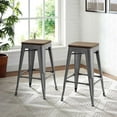 thumbnail image 2 of Counter Stool Chair, Set of 2, Wood, Metal Steel, Gunmetal Silver, Modern Contemporary Urban Design, Bar Pub Cafe Bistro Hotel Restaurant Hospitality, 2 of 4