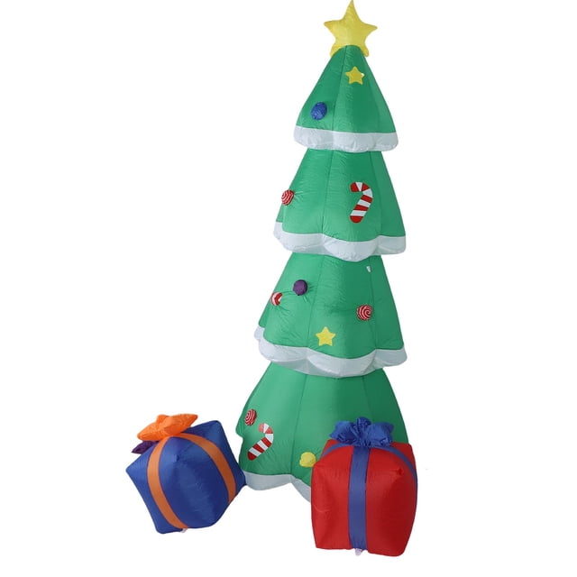 Árbol De Navidad Inflable, 6.9ft Decoración Al Aire Libre Blow Up árboles De Navidad Decoración De La Caja De Regalos Con Construido En Luces Del LED IP44 A Prueba De