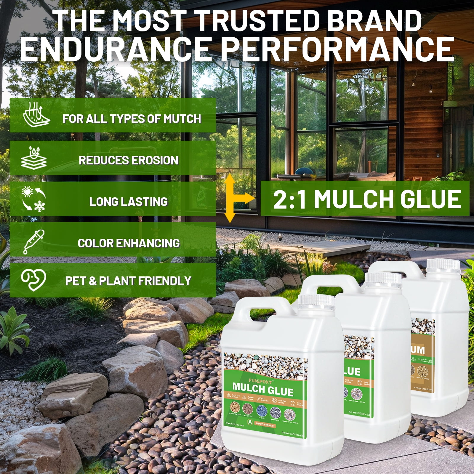 FUNEPOXY 2:1 Mixing Ratio 192oz Mulch Glue for Landscaping, Ready to Use Fast-Dry Non-Toxic, Strong Mulch Gravel Glue, Rock Glue, Mulch Glue for Garden, Mulch Glue Binder,