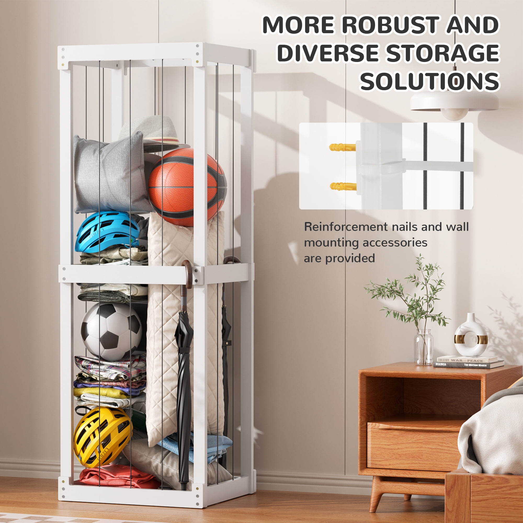 Signature Fitness Multi-Purpose Wooden Storage Rack，with Elastic Bands，for Toys, Clothes, and Household Items, Space-Saving，for Bedroom, or Playroom