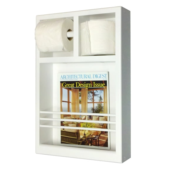 Metis White Enamel Combination Toilet Paper Holder On the Wall Magazine Rack