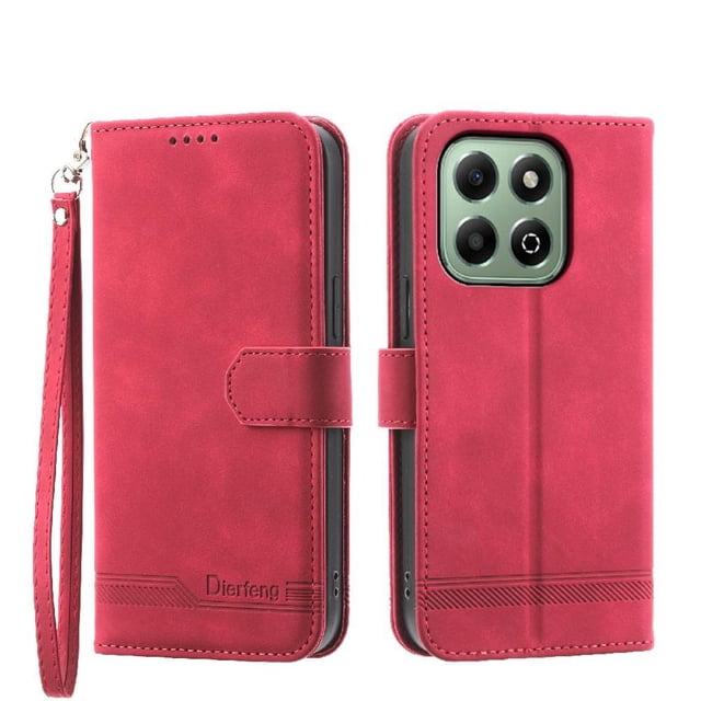 Funda Tipo Billetera para Honor X6B Carcasa Abatible con Porta Tarjetas, Bolsillo para Efectivo, Soporte Ajustable, Cierre Magnético y Correa de Muñeca Rojo