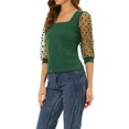 thumbnail image 4 of MODA NOVA Juniors Polka Dots Square Neck Semi Sheer Mesh 3/4 Sleeves Blouse, 4 of 6
