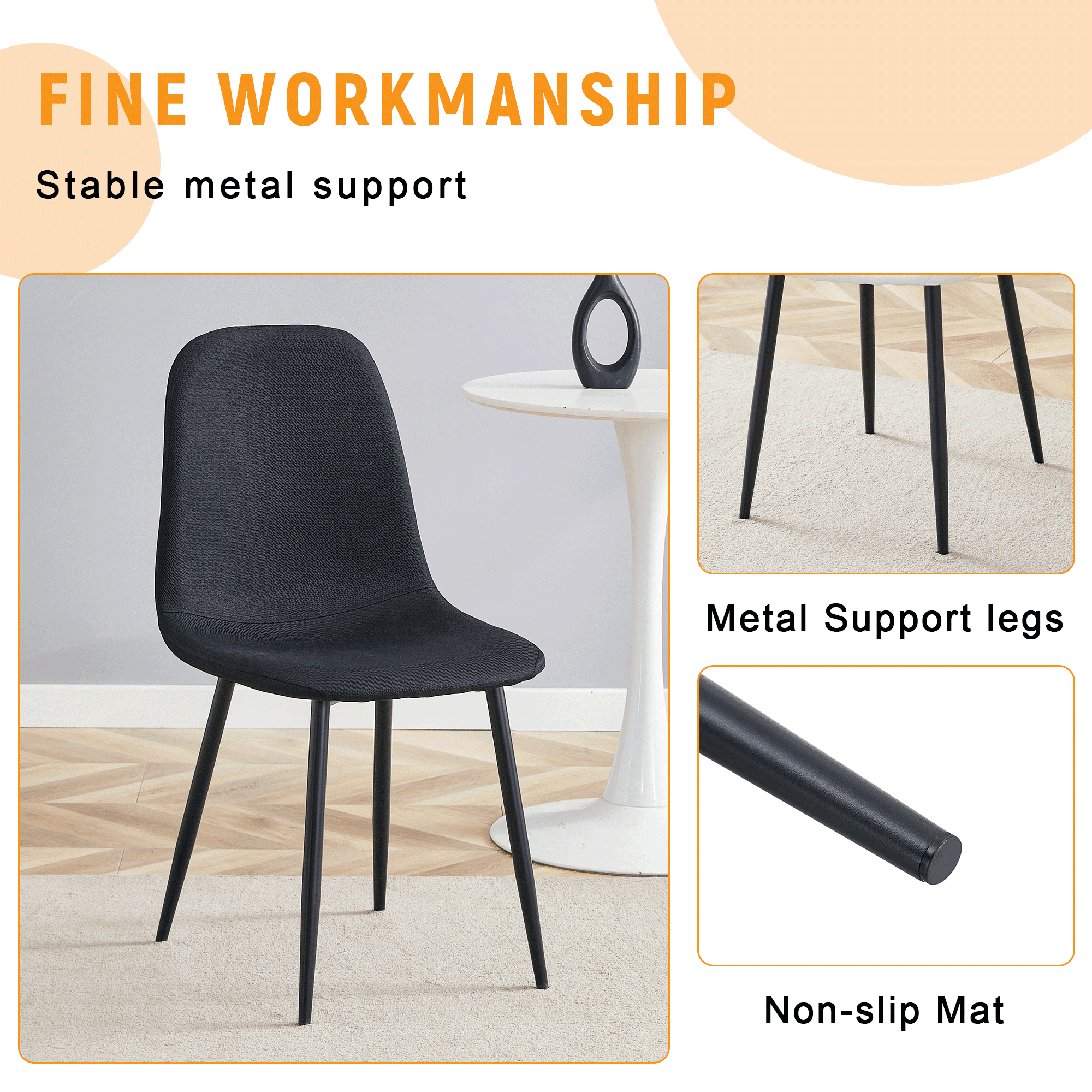 Sailvan Modern Linen Fabric Dining Chairs, 4-Pack, Sturdy Metal Legs with Anti-Slip Feet