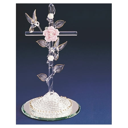 Swan Bird Figurine - Cross With Hummingbird Glass Figurine Designer Jewelry by Sweet Pea