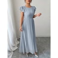 thumbnail image 4 of Gray Blue Women Ruffle Sleeve Pleated Maxi Dress With Scoop Neck And Relaxed Fit, 4 of 6