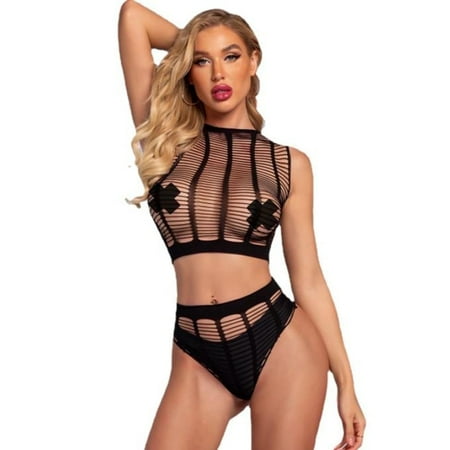 Women Fishnet Bodysuit Sleeveless Sexy Lingerie Mesh Teddy Bodystocking Chemise Babydoll