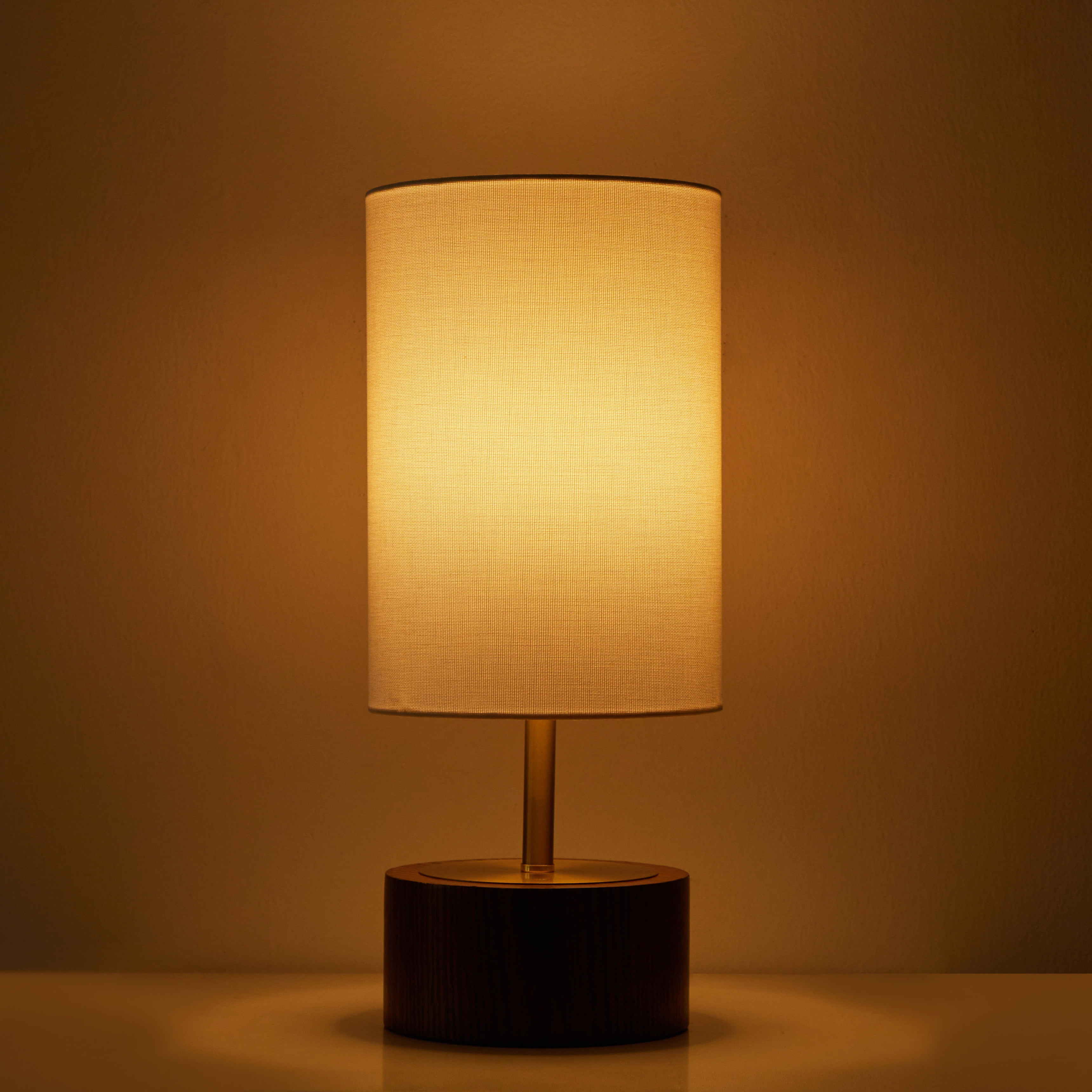 Better Homes & Gardens 16.25" Walnut and Brushed Brass Finish Woodgrain Touch Table Lamp