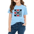 thumbnail image 4 of Girls Valentine's Day Shirt Heart Print Tic Tac Toe Tee | 100% Cotton Short Sleeve Top for Kids Age 4-10 | Cute Casual Holiday Play Outfit in Blue,Size 3 T, 4 of 9