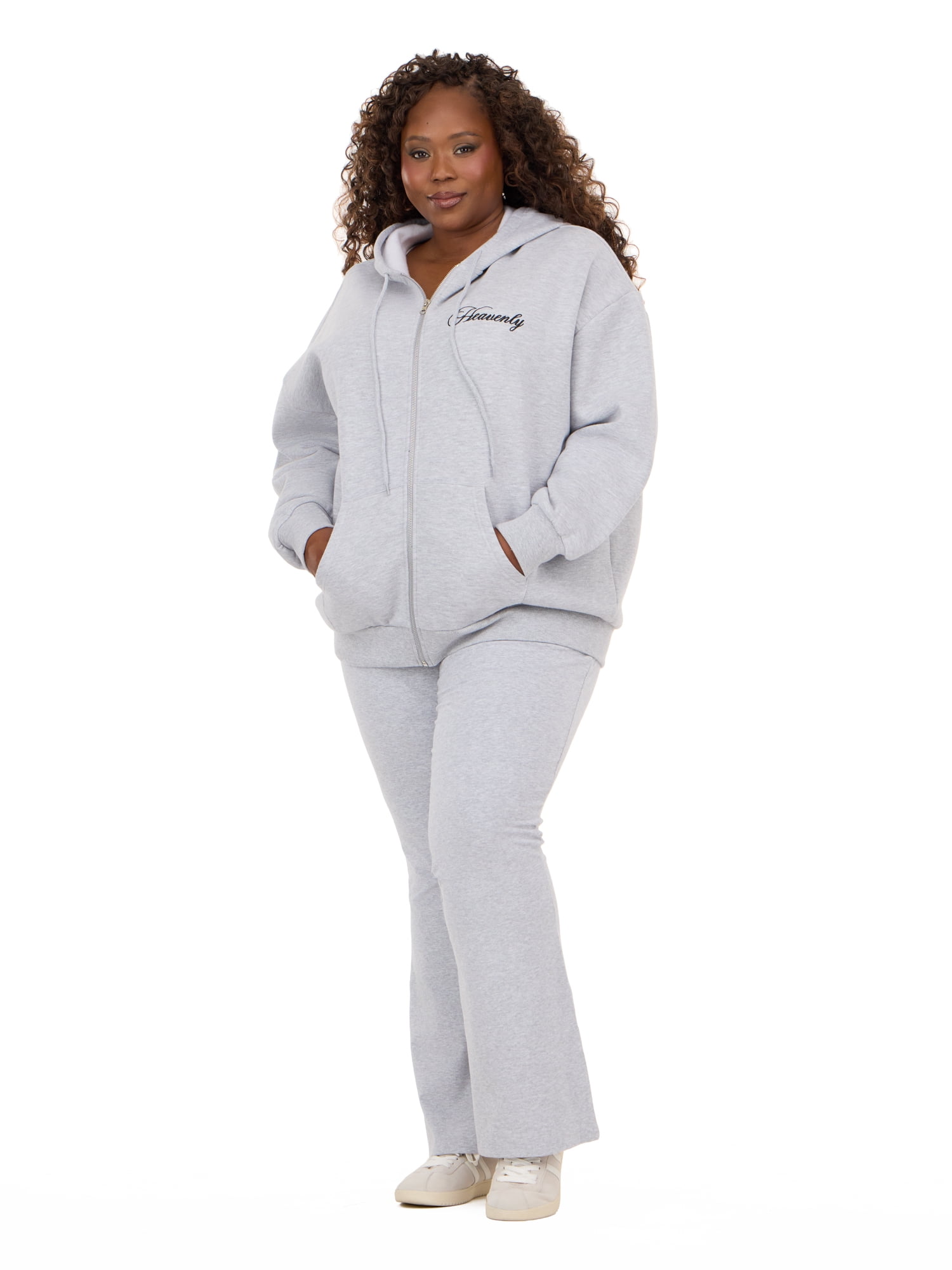 Forever 21 Women's Fleece Zip Up Hoodie with Front and Back Graphic Detail, Relaxed Fit Sweatshirt Jacket, Casual Everyday Layering Style, Grey, XXS-4X