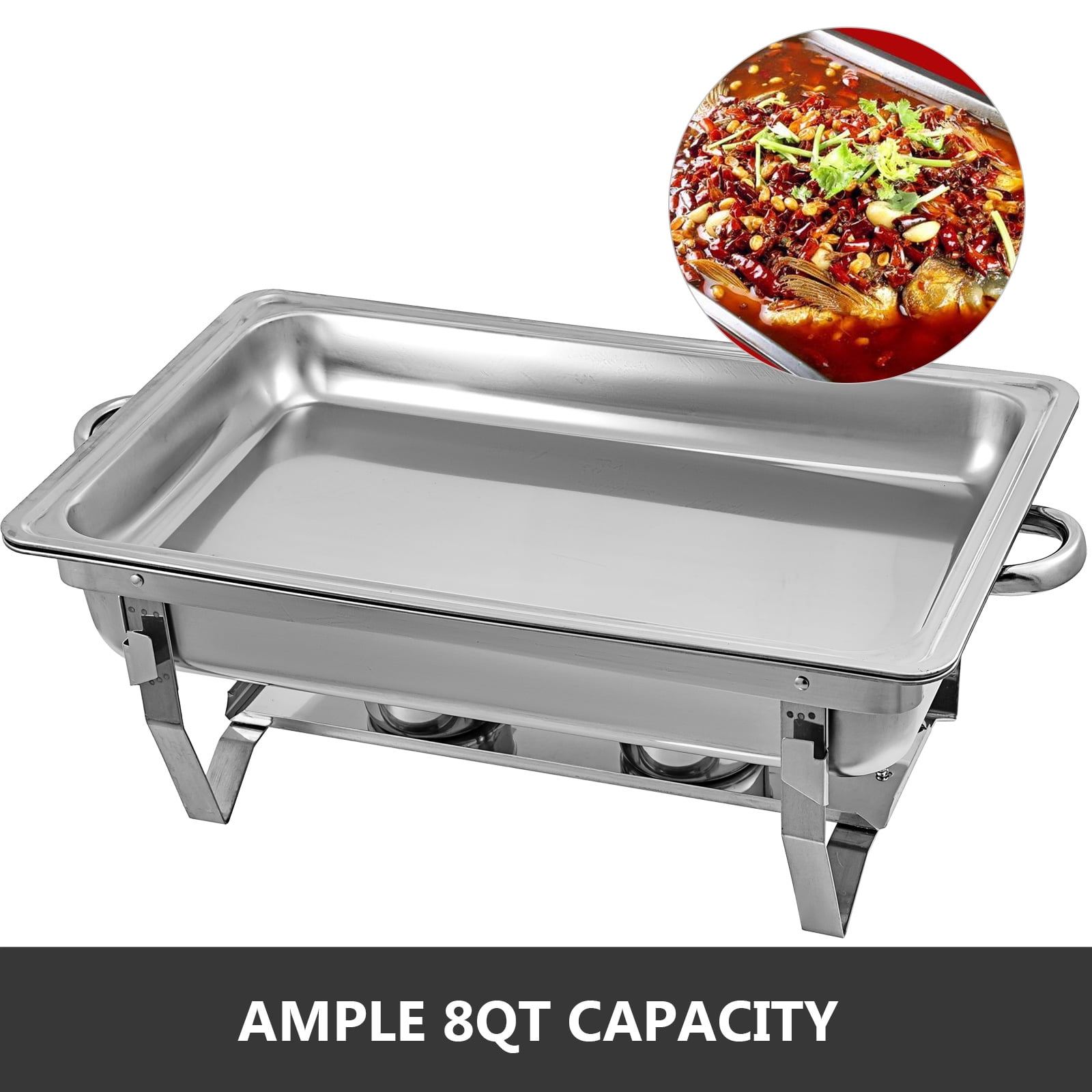 VEVOR 2 Packs Chafing Dish 8 Quart Stainless Steel Chafer Dishes Full Size Rectangular Chafers for Catering Buffet Warmer Set with Folding Frame 