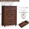 thumbnail image 2 of Joaxswe 5 Drawers Dresser, Wood Rustic Chest of Drawers for Bedroom, Tall Dressers Organizer with Metal Handles for Living Room, Entryway, Brown, 2 of 10