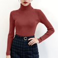 thumbnail image 5 of Women's Winter High Neck Solid Color Long Sleeve Pullover Knitted Bottoming Sweater, Warm and Slim, Great for Layering and Cold Weather,Watermelon Red,One Size, 5 of 6