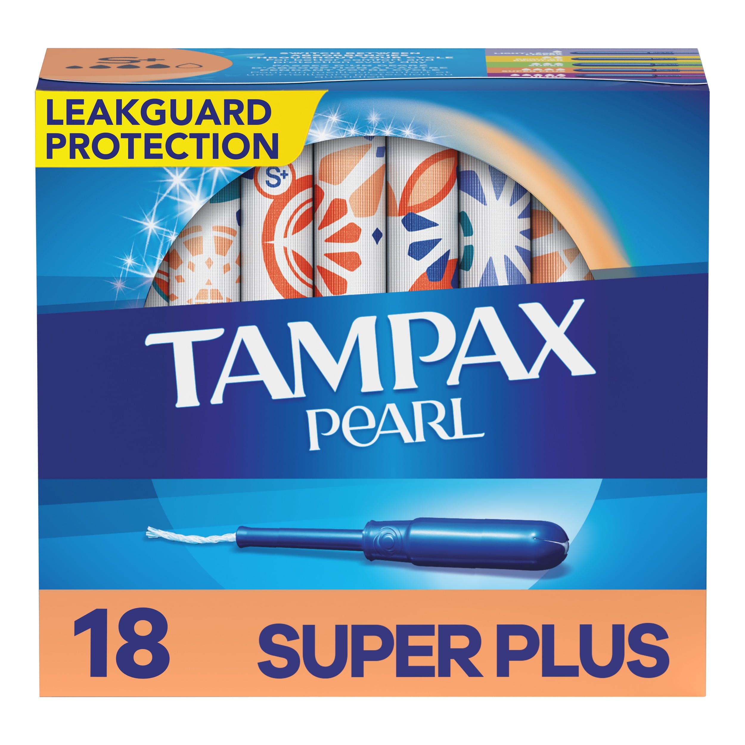 Tampax Pearl Tampons, Super Plus Absorbency, Unscented, 18 Ct
