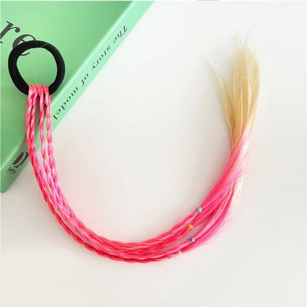 Zhuge 2 extensiones de cabello trenzado de colores con bandas de goma, postizos sintéticos trenzados de arcoíris, accesorios para el cabello con cola de caballo para disfraces de fiesta, A03