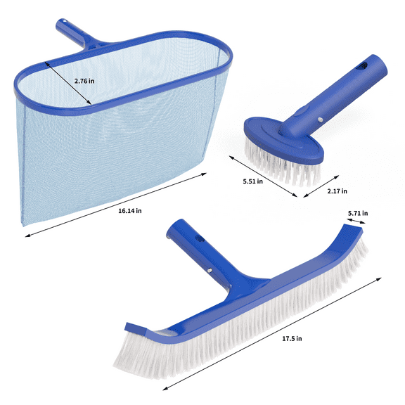 NNYYS Pool Cleaning Kit, Pools Maintenance Kits with Pool Net, Pool Brush, for Inground & Above Ground Swimming Pools,3PCS-with Short Brush