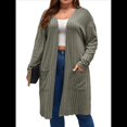 thumbnail image 2 of Cárdigan de Punto Ligero y Suave para Mujer, de Talla Grande, con Mangas Largas, Abierto Al Frente y Bolsillos. Verde 5XL, 2 of 7