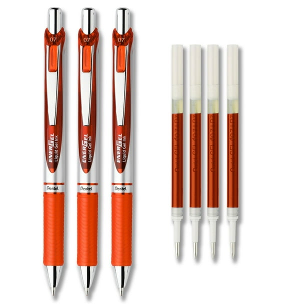 Set de 3 bolígrafos de tinta en gel Pentel EnerGel RTX, 0,7 mm Naranja