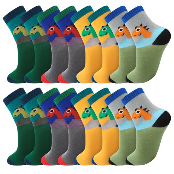 Bocaoying 8 Pairs Boys Cotton Socks with Cute Dinosaur Pattern, 4 Style Boy Crew Socks, Breathable Funny Novelty Socks for Boys Kids 3-12 Year Old