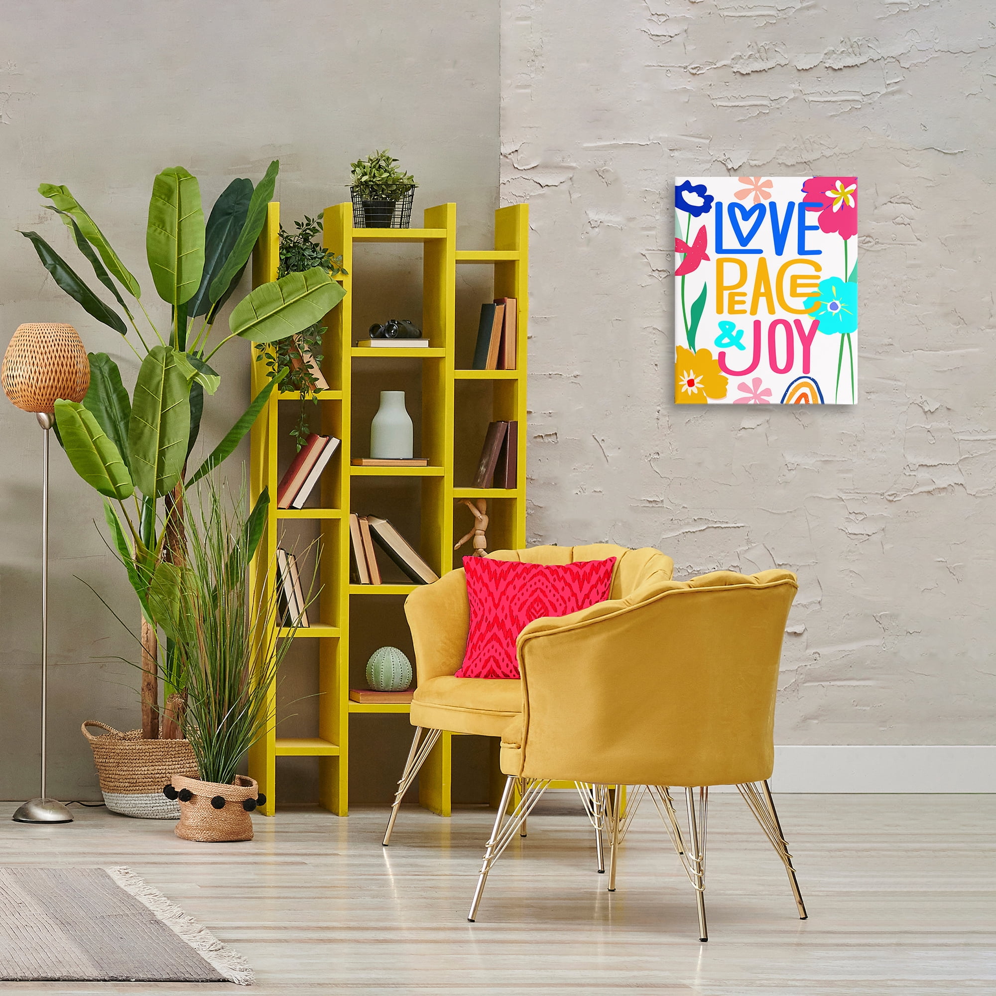 Stupell Industries Bold Love Peace Joy Plants & Flowers Painting Wrapped Canvas Art Print Wall Art, 16 x 20
