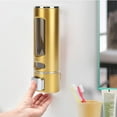 thumbnail image 3 of ABCISI 15oz Wall Mount Soap Dispenser - Manual Hand Shampoo and Shower Gel Dispenser for Bathroom and Kitchen - Lotion Container - Convenient and Stylish  (Golden Shell, Silver Press), 3 of 18